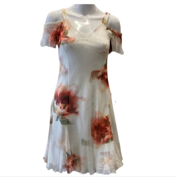 Komarov Dresses & Skirts - KOMAROV White "Sunset Bloom" Cold Shoulder Mini Dress Size XS Retail $328 NWT